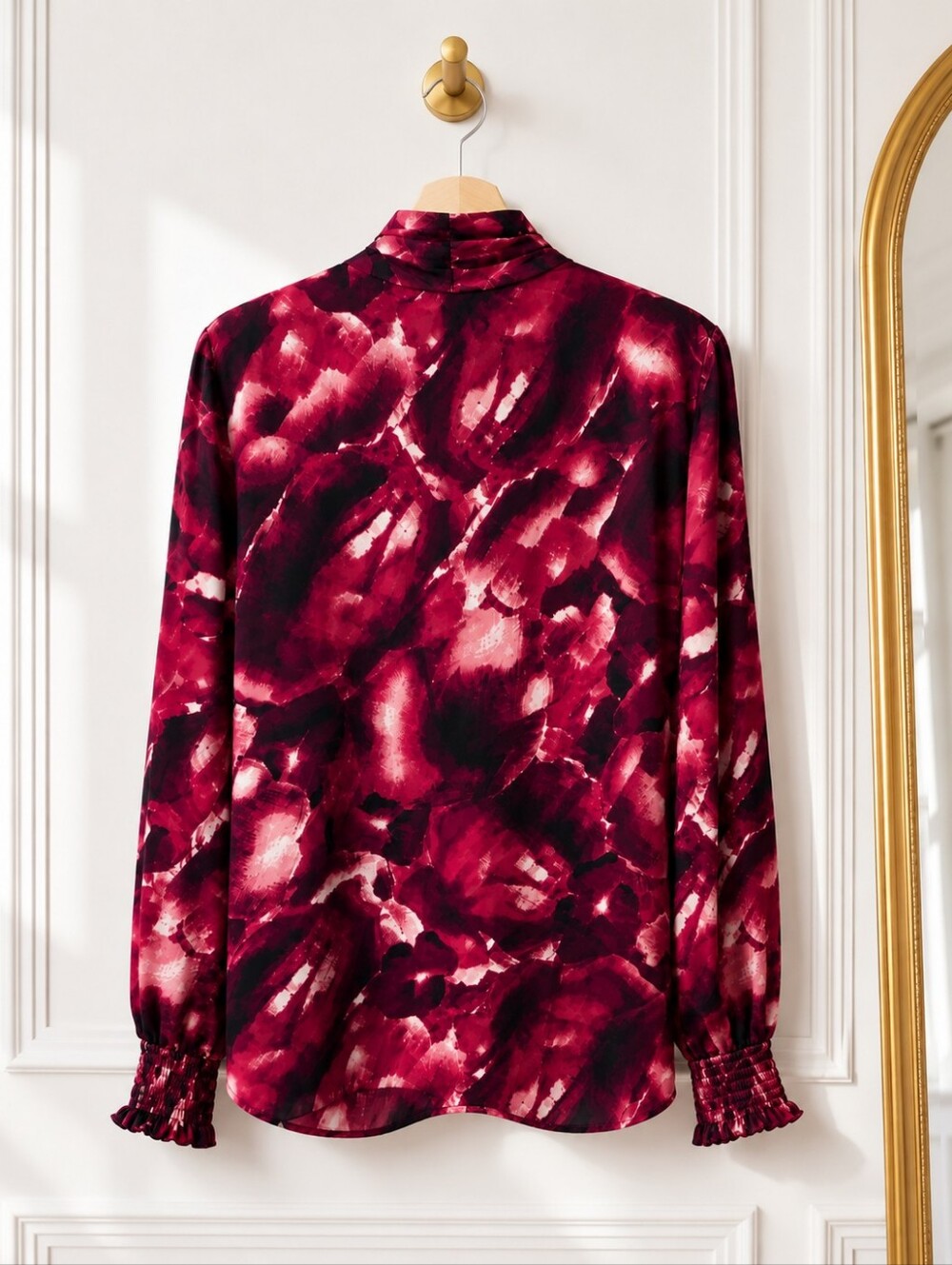 Eva Longoria Floral Tie Neck Blouse | XL | Burgundy Pink Long Sleeve Career Top - Picture 6 of 8